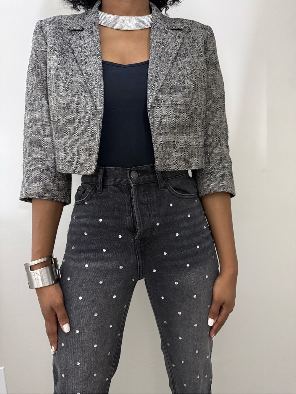 Kasper Blazer Women's Size 6 Gray Textured Open Front Cropped
